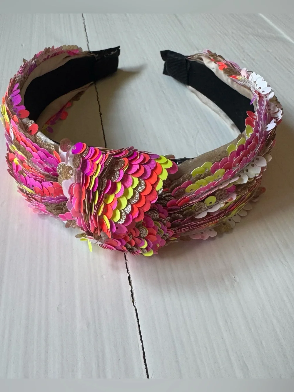 ✨ Boutique Neon Sequin Knotted Headband Pink Gold Lime Statement Girls Women